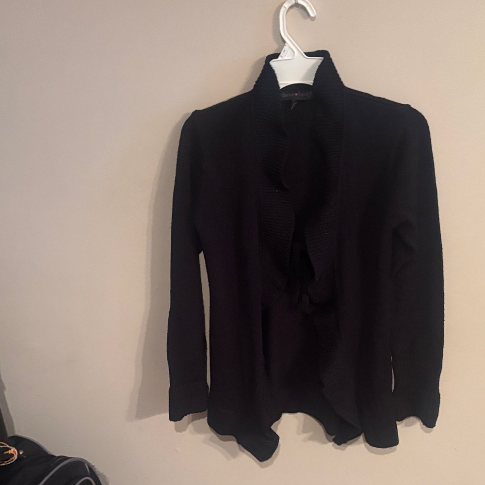 Derek Heart Black Open-Front Ruffle Cardigan